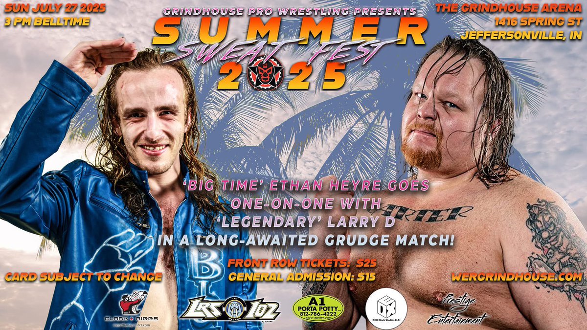 KennyisChillin's tweet image. En route to Jeffersonville, Indiana for @grindhouseX’s Summer Sweat Fest this afternoon.
Doors open at 2 pm
Belltime at 3 pm