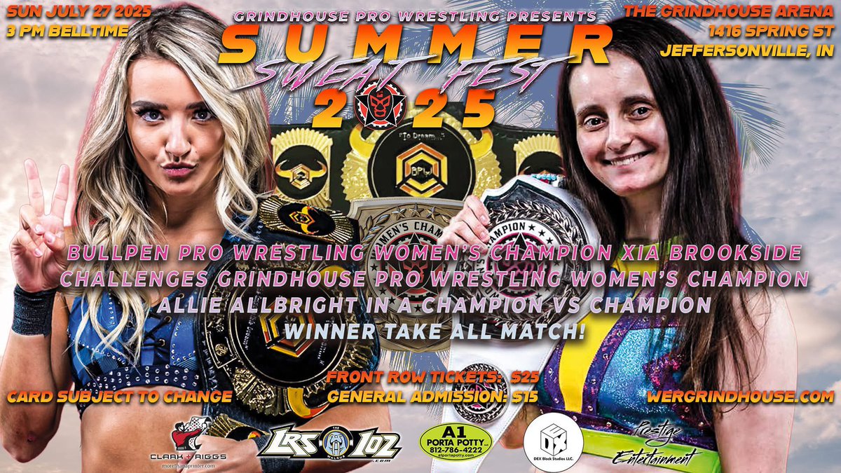 KennyisChillin's tweet image. En route to Jeffersonville, Indiana for @grindhouseX’s Summer Sweat Fest this afternoon.
Doors open at 2 pm
Belltime at 3 pm