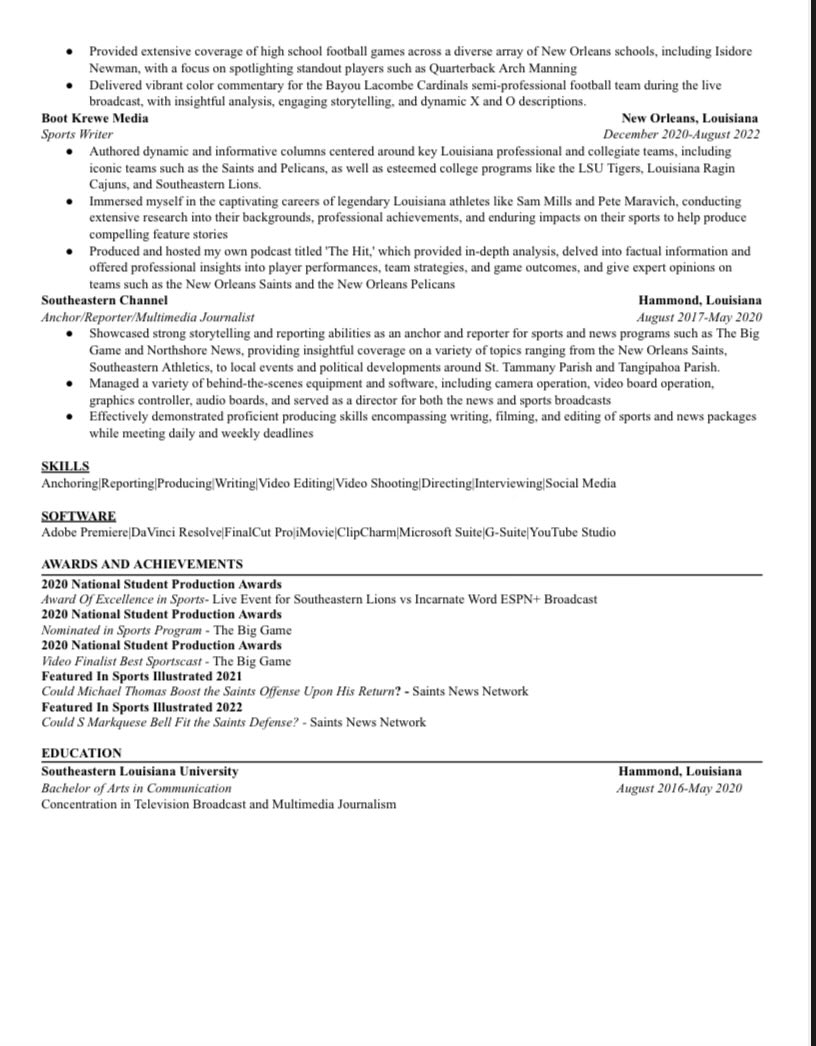 I am doing everything possible I can to land an opportunity with some sort of station or entity. So here is a look at my résumé. I am hoping that through the power of social media this finds the right person🙏🏼