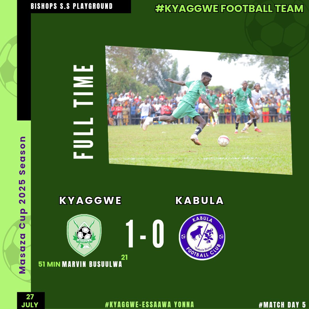 Full time
Kyaggwe wins
5 games, 3 wins, 2 draws, 11 points, top of the table, 11 points💪💪💪
#KyagggweEssaawaYonna
#KyaggweKuNtikko