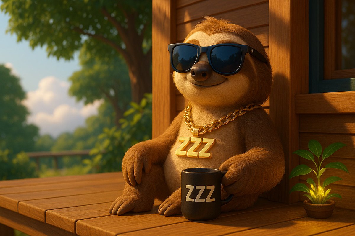 While others spend Sunday chasing charts…

He sips.  
He breathes.  
He lets it flow.

Because HOLD isn’t stress —  
It’s trust in time.

#HOLDSloth #ZZZ