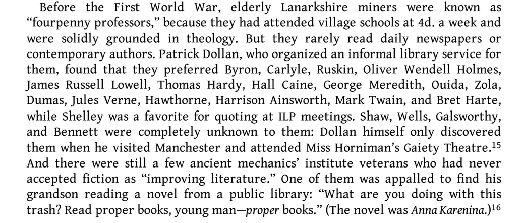The literary depth and disciplined reading habits of early 20th-century miners easily surpass those of many contemporary students, including some with English degrees.