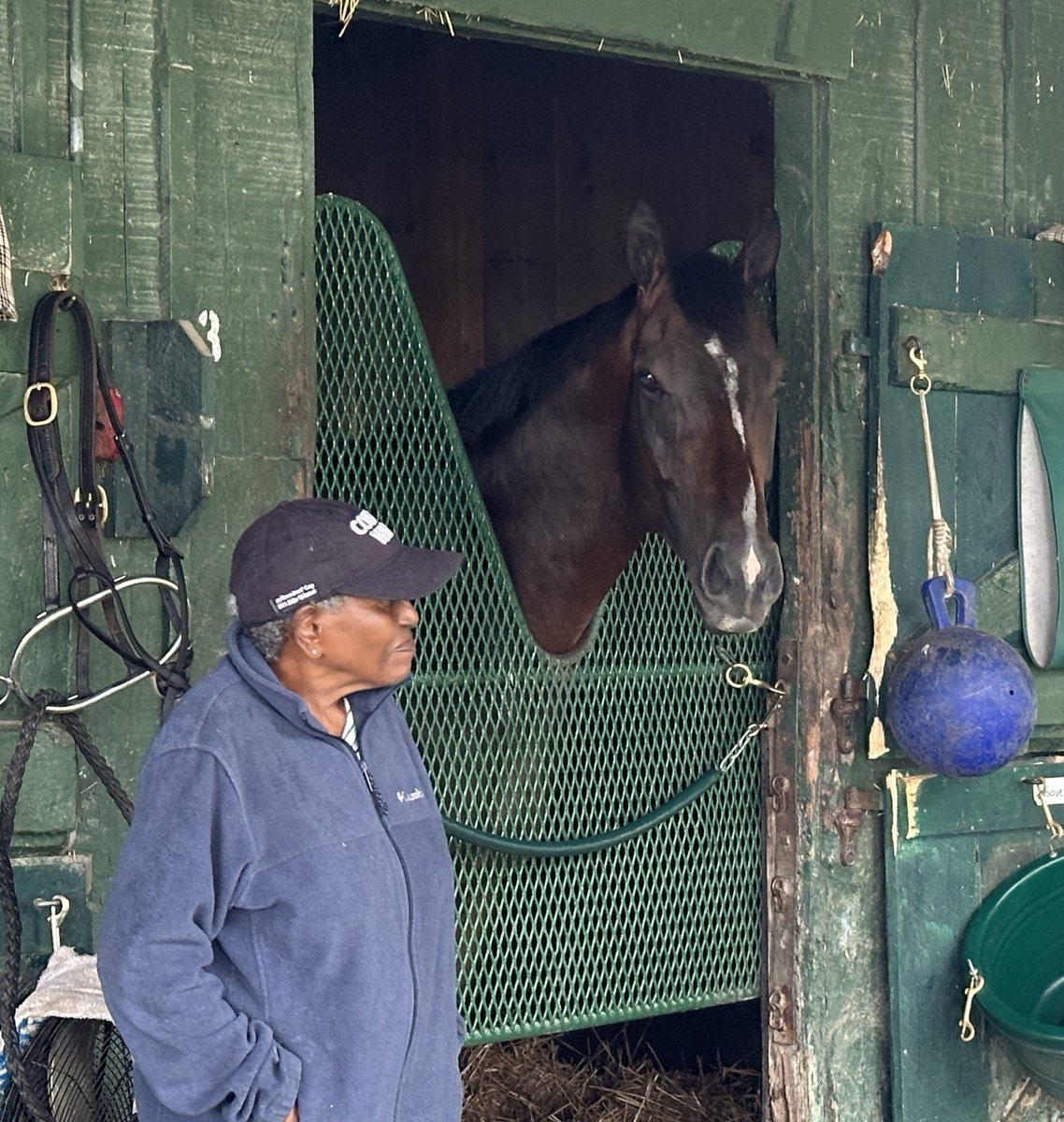 Here is yesterday’s G2 Jim Dandy winner and dual Classic-champ SOVEREIGNTY (being spoiled by his best friend Erma, of course), this morning at Bill Mott’s Saratoga stable. There’s a whole lot of love for this horse by everyone on the team.
