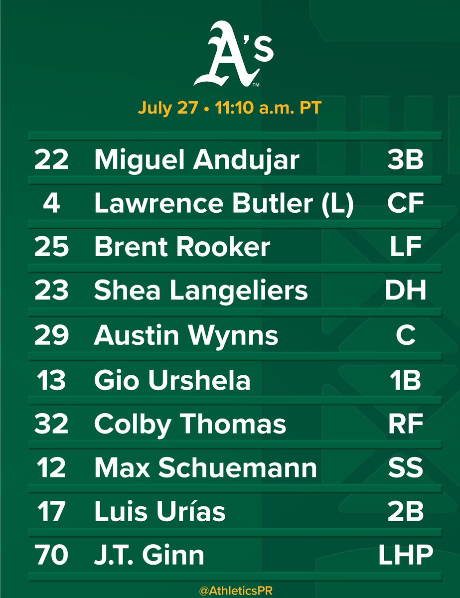 AthleticsPR's tweet image. Today's lineup vs. Houston - July 27, 2025 at Daikin Park