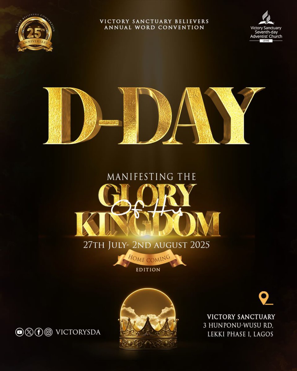 *IT'S HERE!!!*

The prayers, the planning, the anticipation — everything leads to this moment.

📍 VBC 2025 — Homecoming Edition
🗓️ Starts TODAY!
📍 Victory Sanctuary, Lekki

✨ Manifesting the Glory of His Kingdom