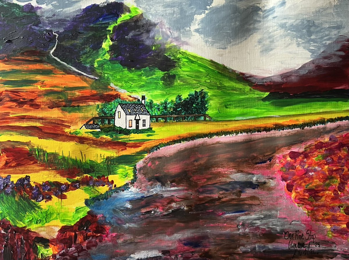 InkyplotsArt's tweet image. New painting.
‘One Fine Stop’, Glencoe, Scotland.
Feat iconic ‘Wee White House’.
£380.
16x12”canvas paper.
Acrylics & Inks.
Unframed (opts avail).
Ship🌎wide.
Available to buy.
It’s a popular beauty spot to photograph, you do take your life in your hands crossing the road ay?😅🏴