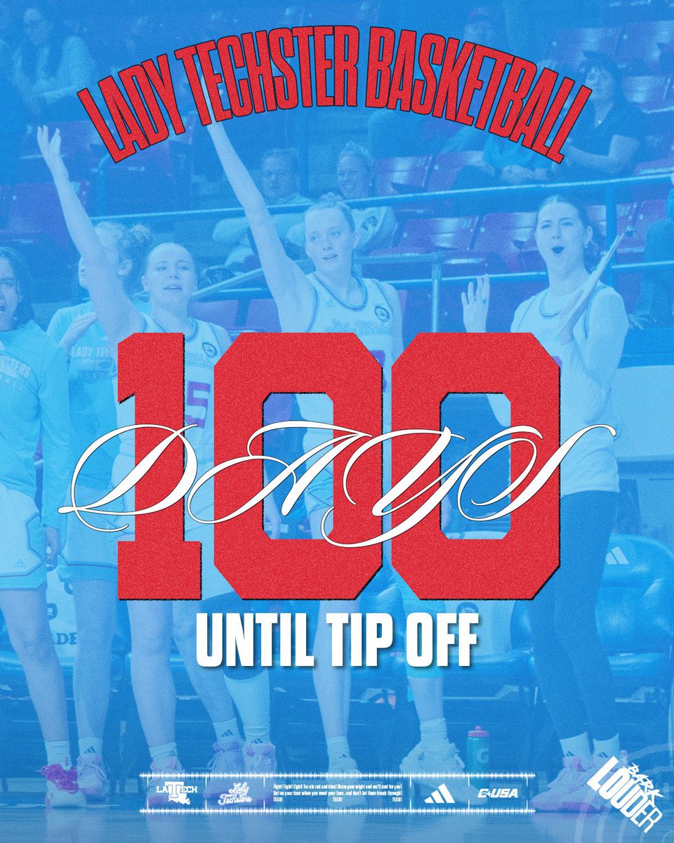 LATechWBB's tweet image. Keeping it 💯
We are 100 days out until tipoff!
#BarkLouder #LoveandServe 🩵❤️