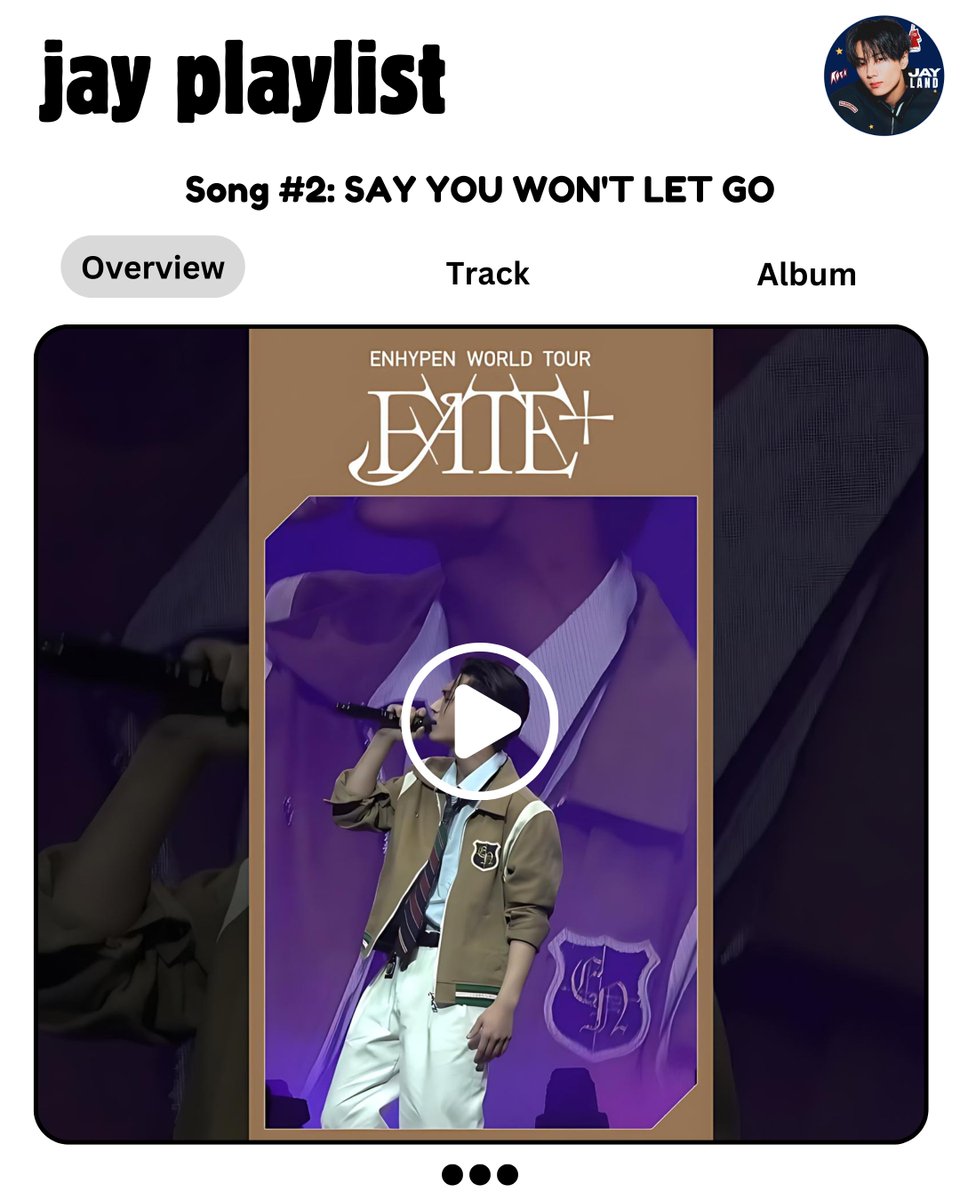 TheJayLand's tweet image. 250728 | #EVERYJAY_STREAMING

ENGENEs, let&apos;s all join the #EVERYJAY_STREAMING for JAY&apos;s amazing short song cover of &quot;Say You Won&apos;t Let Go.&quot;

🖇 youtube.com/shorts/LL_c5v4…

#JAYSayYouWontLetGo #제이 #JAY #ジェイ #엔하이픈_제이 #ENHYPEN_JAY #JayLand @ENHYPEN @ENHYPEN_members