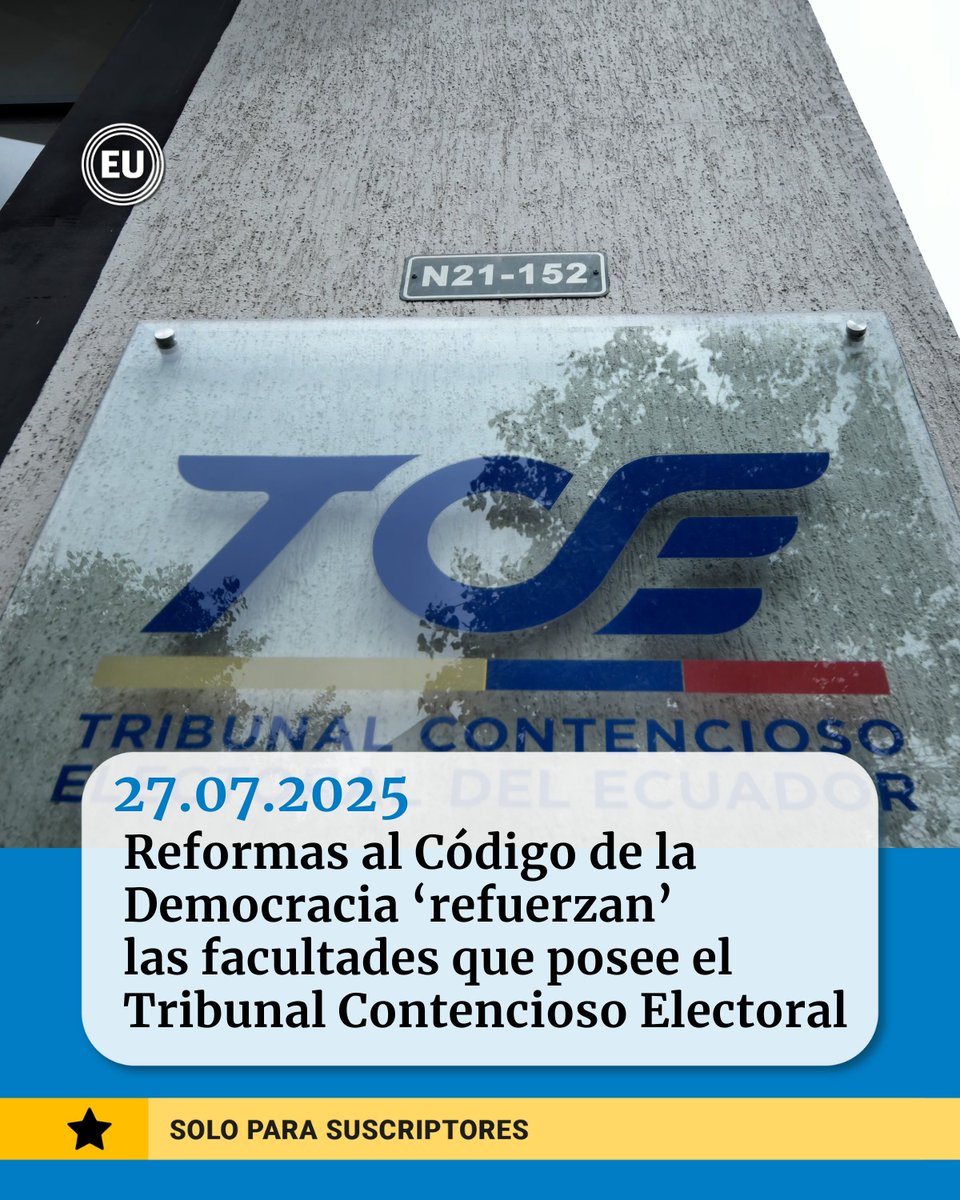 eluniversocom's tweet image. #Reformas al #Código de la #Democracia ‘refuerzan’ las facultades que posee el Tribunal Contencioso Electoral ow.ly/TYS050WvJeP