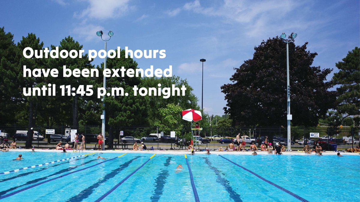TorontoPFR's tweet image. Outdoor pool hours have been extended until 11:45 p.m. tonight (Sunday, July 27, 2025).
📍 Alex Duff
📍 Fairbank
📍 Halbert Park (until 9 p.m.)
📍 McGregor Park
📍 Monarch Park
📍 North Toronto
📍 Smithfield
📍 Sunnyside
toronto.ca/Swim