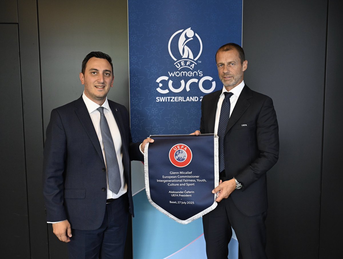 Always great to catch up with President  Čeferin, this time ahead of the @weuro2025 final in Basel.

Football is more than a sport. 

And its for everyone - girls, boys, women and men. <a href="/UEFA/">UEFA</a> is reliable partner championing this by investing in football and promoting our shared