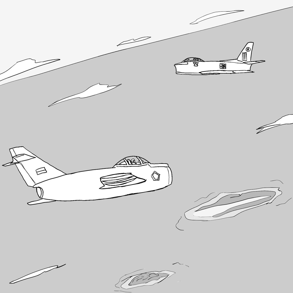 DuckBurger4's tweet image. Drawing anything each day to see where it goes day 19-1
Indonesian Mig-15 and Malaysian Sabre in an extended Konfrontasi scenario