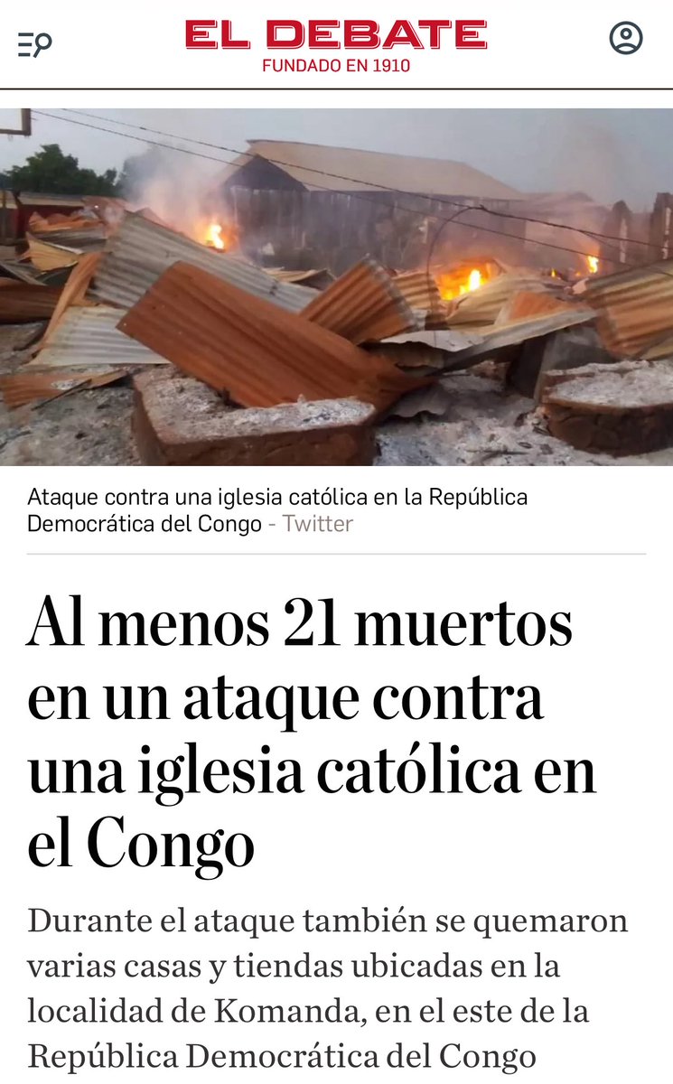 ‼️Al menos 21 muertos en un atentado islamista contra una iglesia católica en el Congo

También se han quemado varias casas y tiendas ubicadas en la localidad de Komanda.

¡Que el testimonio de los cristianos perseguidos nos salve de la tibieza y la mediocridad!