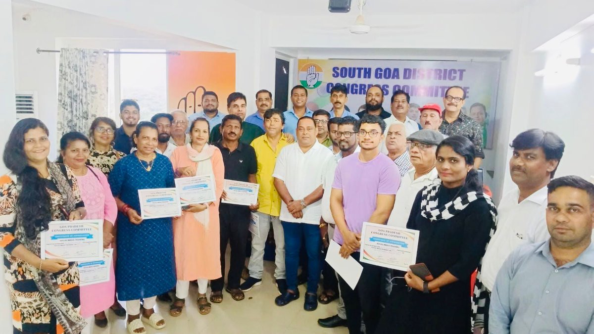 Divyakumar (@divyakumargoa) on Twitter photo Today, <a href="/INCGoa/">Goa Congress</a> Social Media team held a training session at the <a href="/INCSGoa/">South Goa Congress</a> office. The programme witnessed an enthusiastic turnout with an engaging interactive session. #SocialMediaTraining #INCGoa
<a href="/Manikrao_INC/">Manikrao Thakare</a> <a href="/DrAnjaliTai/">Dr. Anjali Hemant Nimbalkar</a> <a href="/amitspatkar/">Amit Patkar</a> <a href="/Yurialemao9/">Yuri Alemao</a> <a href="/ViriatoFern/">Capt. Viriato Fernandes</a> <a href="/SupriyaShrinate/">Supriya Shrinate</a> Today, <a href="/INCGoa/">Goa Congress</a> Social Media team held a training session at the <a href="/INCSGoa/">South Goa Congress</a> office. The programme witnessed an enthusiastic turnout with an engaging interactive session. #SocialMediaTraining #INCGoa
<a href="/Manikrao_INC/">Manikrao Thakare</a> <a href="/DrAnjaliTai/">Dr. Anjali Hemant Nimbalkar</a> <a href="/amitspatkar/">Amit Patkar</a> <a href="/Yurialemao9/">Yuri Alemao</a> <a href="/ViriatoFern/">Capt. Viriato Fernandes</a> <a href="/SupriyaShrinate/">Supriya Shrinate</a>