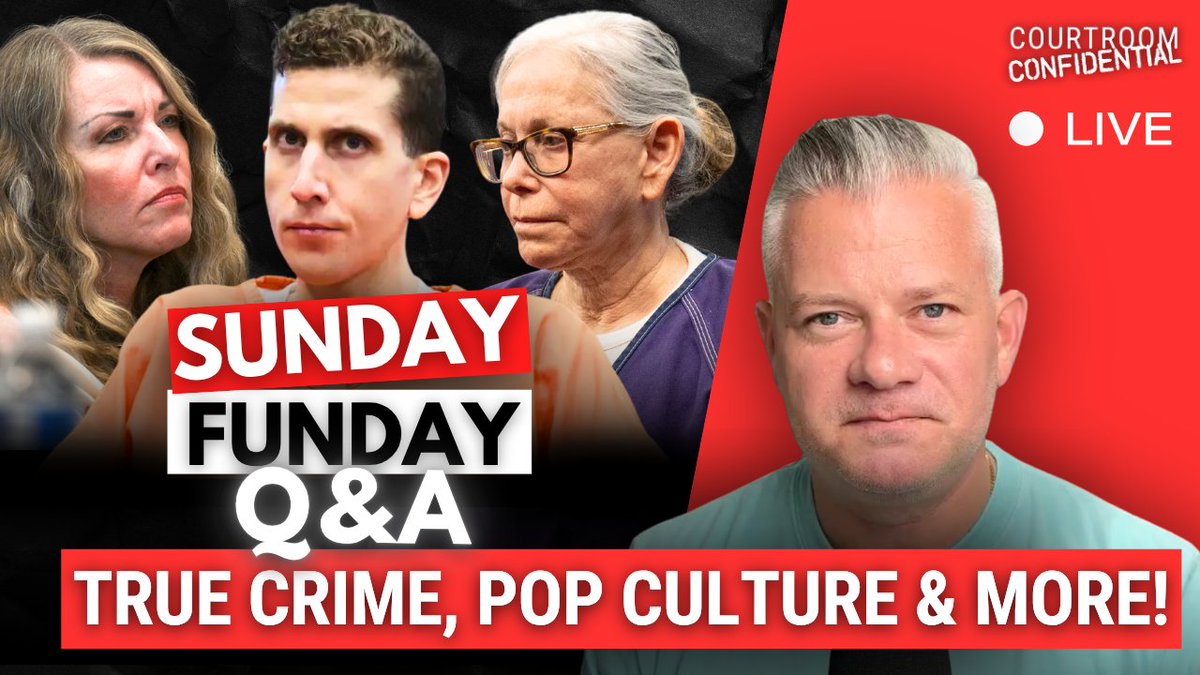 CRConfidential's tweet image. LIVE at 9am PT / 12pm ET! Join us for our Sunday Funday Q&A show to talk Bryan Kohberger, Lori Daybell, Donna Adelson & much more! @JoshuaRitterESQ will be playing your voice messages and answering your true crime questions. Link👇