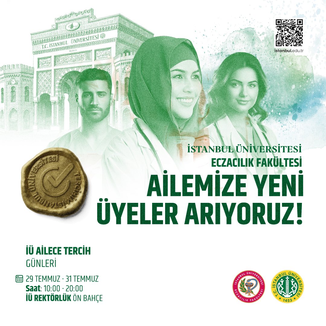 istuniresmi's tweet image. 2030’da yaşamı iyileştiren bilim insanı sen ol!
💊 Bilimsel araştırma altyapısı, klinik ve endüstriyel iş birlikleri, köklü geçmişiyle İÜ Eczacılık Fakültesi Ailesi yeni üyelerini bekliyor. 2030’da eczacılığın geleceğini birlikte inşa edelim.