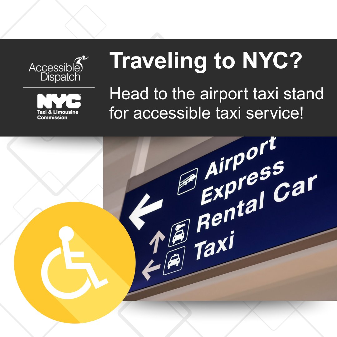 nycaccessible's tweet image. 🛬 Headed to NYC for a summer trip?

🧑‍🦽🚕 Wheelchair-accessible taxis are available right at the taxi stands at all major NYC airports!

No need to book a ride in advance. Just head to the taxi line and let an agent know you need a wheelchair-accessible vehicle.