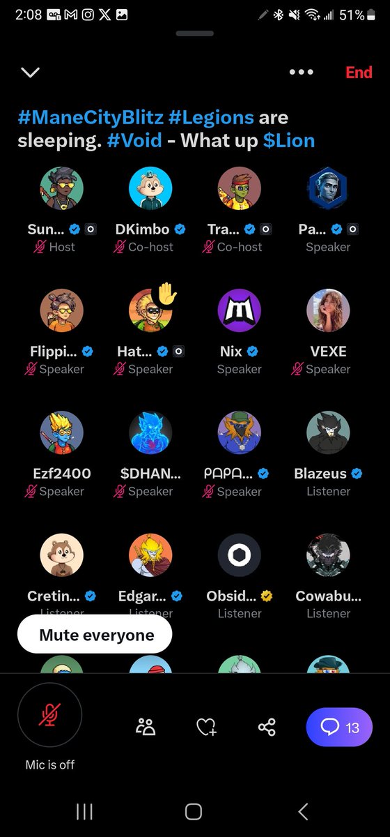 Huge thanks to <a href="/Nix_Mane_City/">Nix</a> for joining our space yesterday. The community truly appreciated your time and openness to questions from all levels. Everyone left feeling heard.

 My one big takeaway: Nix reps the #Void faction  🦁🦁🦁🦁
<a href="/LoadedLions_CDC/">Loaded Lions</a>