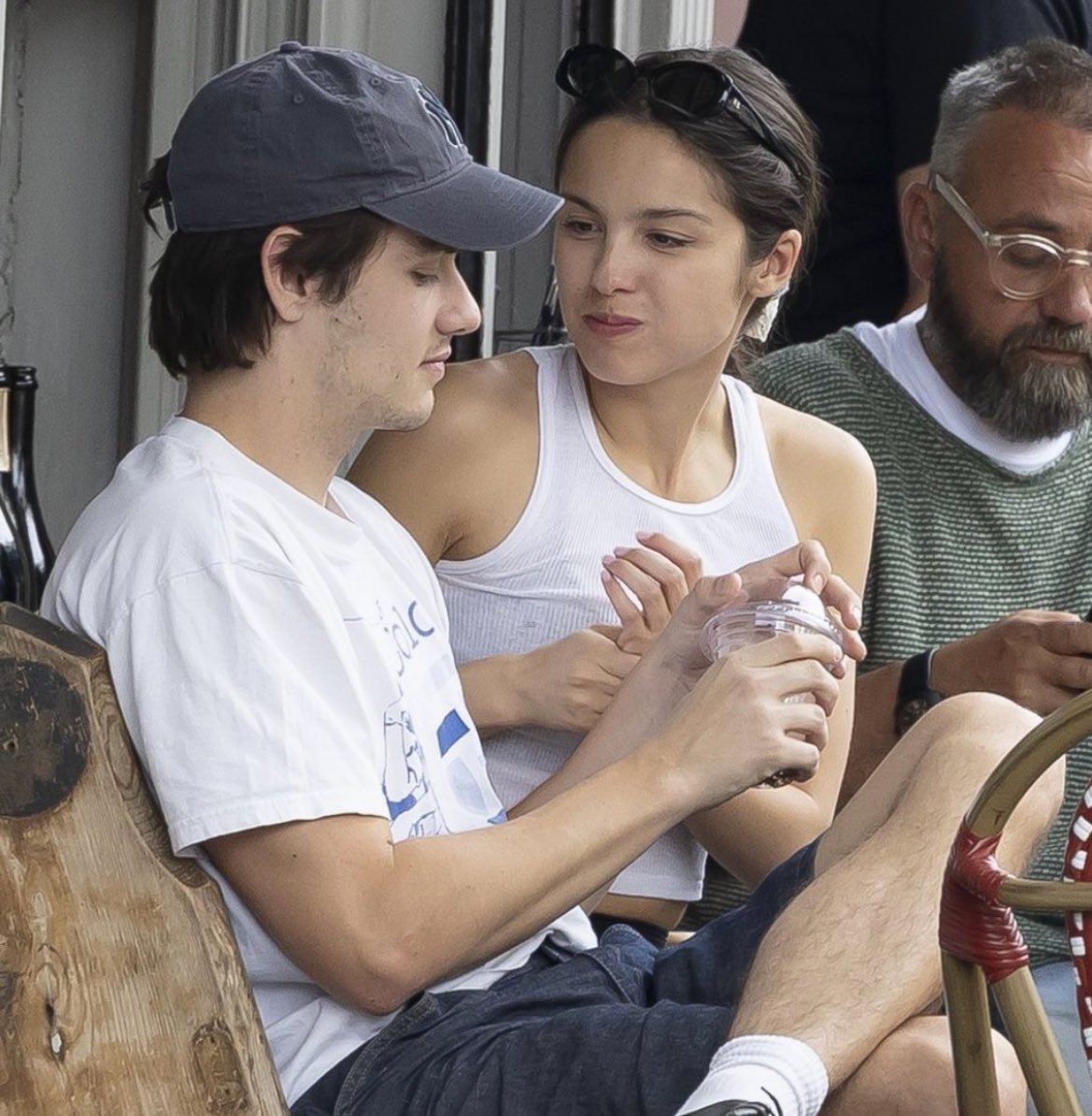 allurequinn's tweet image. olivia rodrigo and louis partridge in london.