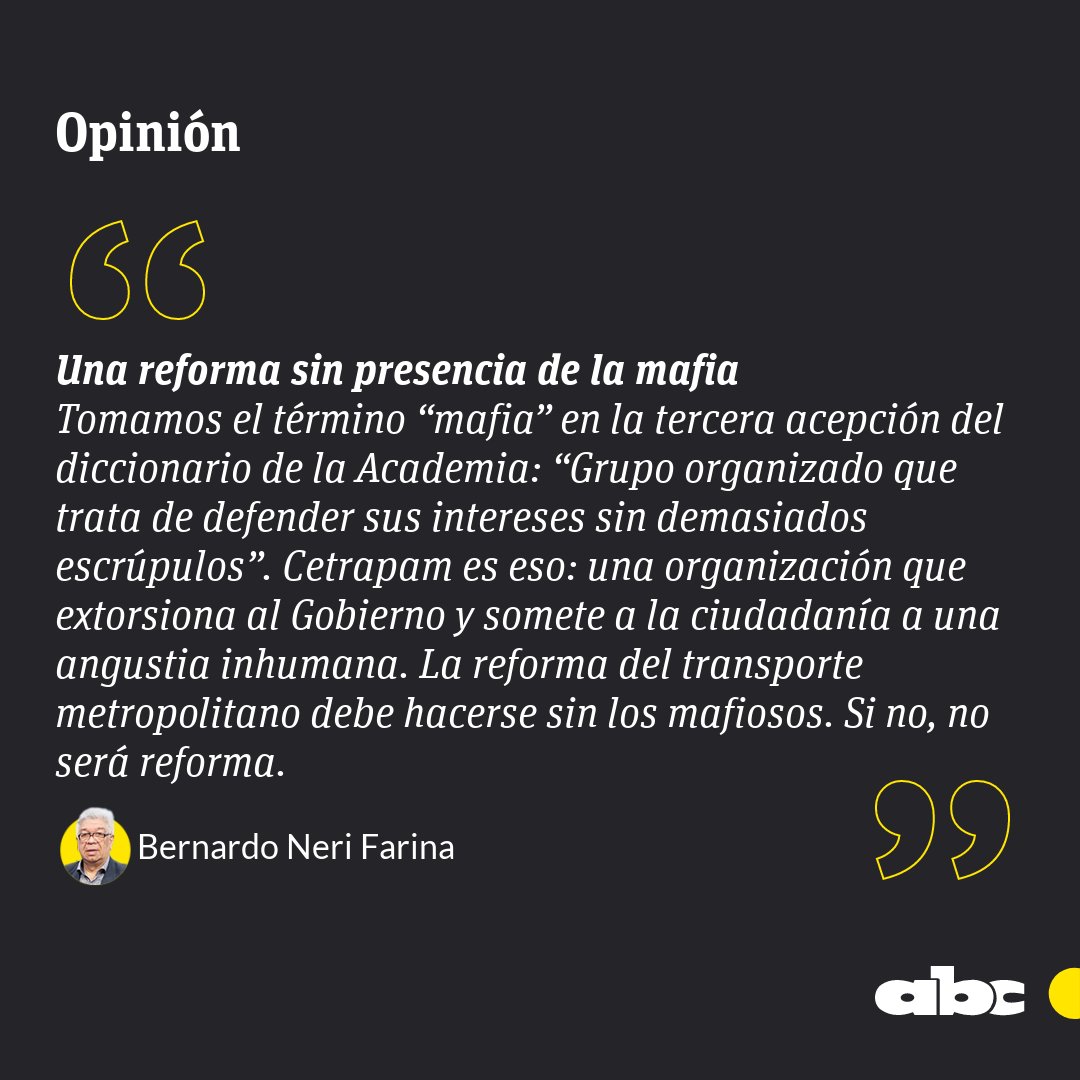 #OpiniónABC | "Una reforma sin presencia de la mafia", por <a href="/BernardoFarina/">Bernardo Neri Farina</a>. 

abc.com.py/opinion/2025/0…

🔴Canal de WhatsApp: whatsapp.com/channel/0029Va…