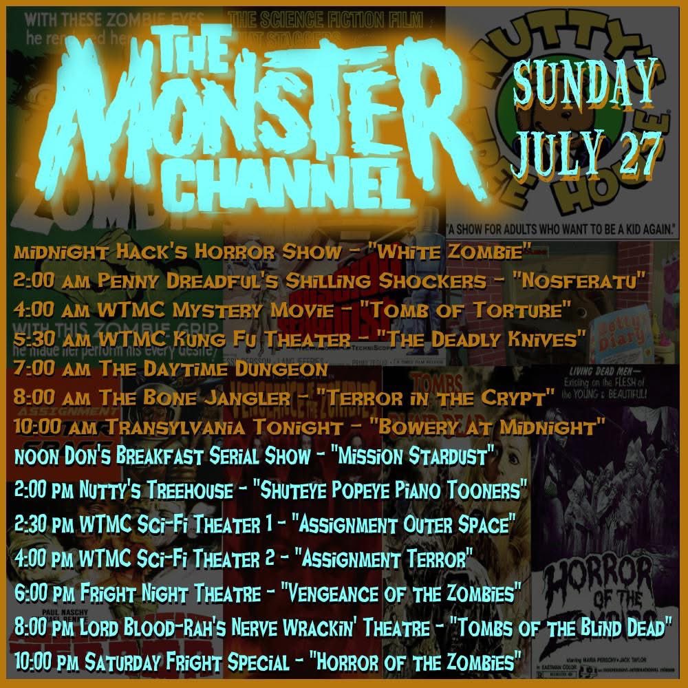 doc_freak's tweet image. July 27, 2025: Spend a scary Sunday Morning, Afternoon and Evening watching Horror Hosted entertainment on themonsterchannel.com
#HorrorHost #TheMonsterChannel