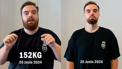 AlvaroRRY's tweet image. Este cambio físico se puede hacer perfectamente en un año eh
Ibai dijo que había perdido 56 kilos en un año, pesando más de 150 kg es más que posible bajar 4/5 kilos al mes de manera saludable con dieta estricta y ejercicio
Obviamente ayuda tener preparador, cocinero, gimnasio…