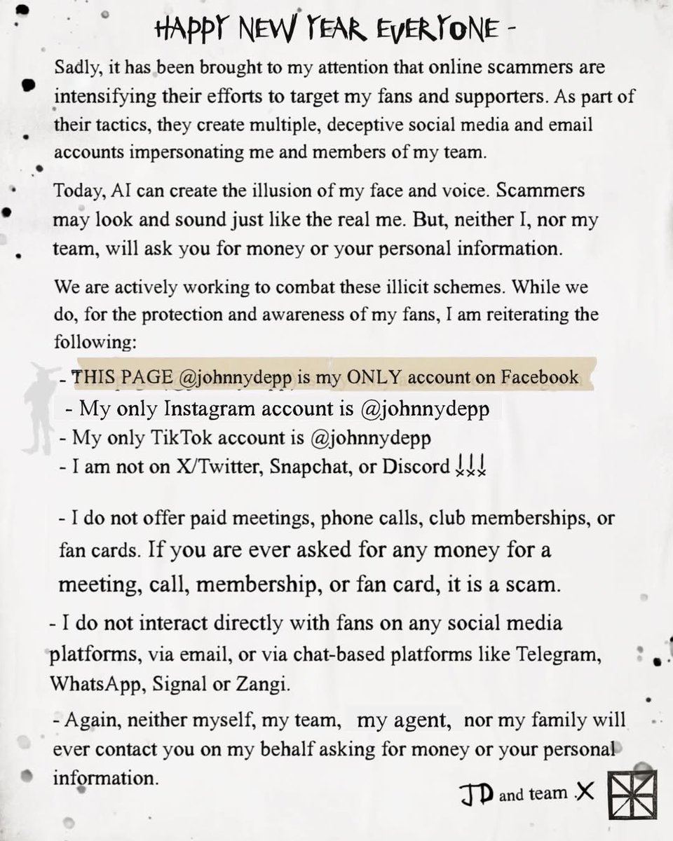 JerrieDepp's tweet image. I know I’ve posted this before, but I feel like now’s the right time to share it again. 

Just a gentle reminder these are words directly from God Dad (#JohnnyDepp) and his team. Posted in his profile on IG &amp;amp; FB. 

Sharing this to keep everyone informed. ♥️