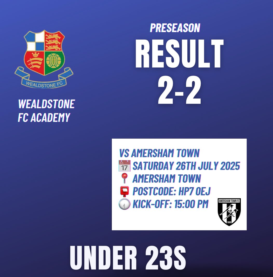 📣 FT at The Eyrie:
A strong 2-2 draw for our U23s vs Step 5 Amersham Town in today’s preseason test. 💪⚽
Plenty of quality, grit &amp; togetherness as the boys build toward the new season. 🔵⚪️
#WeAreStone #WFCAcademy #U23s #Preseason2025