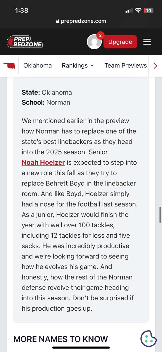 Noah Hoelzer (@nhoelzer) on Twitter photo Huge thanks to <a href="/PrepRedzoneOK/">Prep Redzone Oklahoma</a> for the write up!
<a href="/RecruitNormanFB/">Norman High Football</a> <a href="/CoachCookseyNHS/">Chase Cooksey</a> Huge thanks to <a href="/PrepRedzoneOK/">Prep Redzone Oklahoma</a> for the write up!
<a href="/RecruitNormanFB/">Norman High Football</a> <a href="/CoachCookseyNHS/">Chase Cooksey</a>