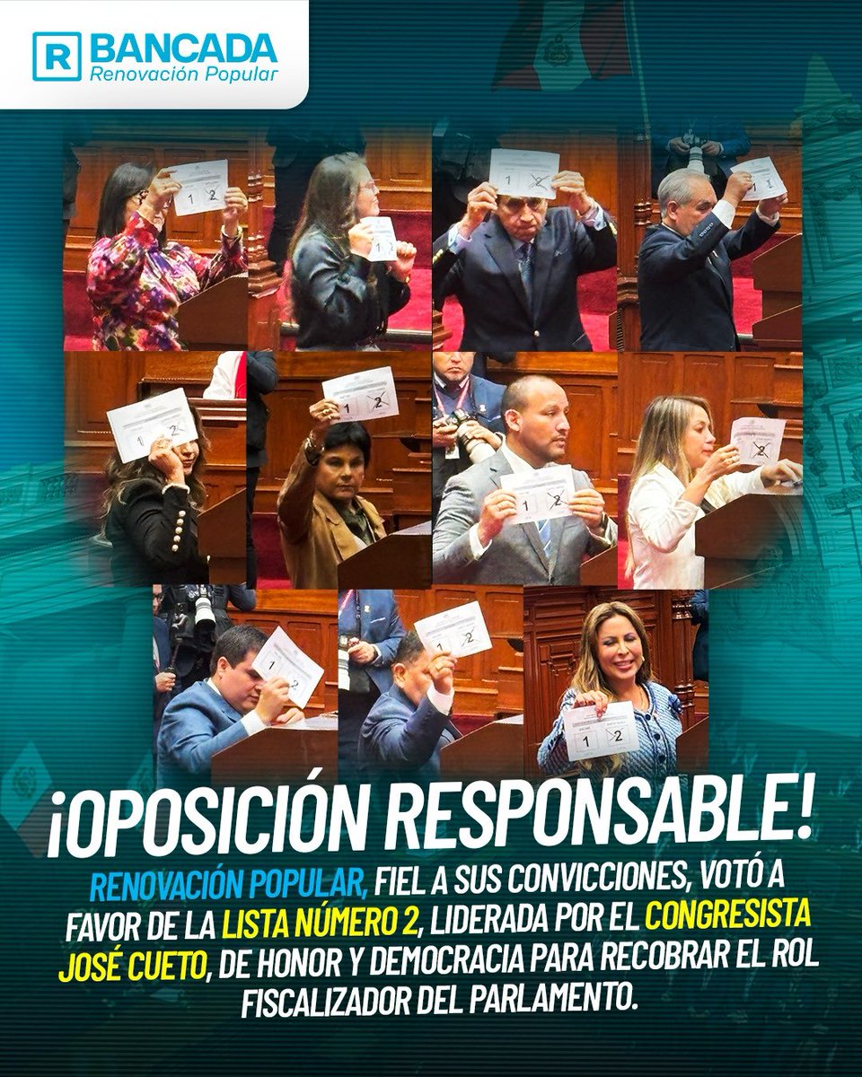 Como presidente de Renovación Popular comparto mi orgullo ante la coherencia, la uniidad de la bancada. Eso es lo que quiere la gente y no las típicas repartijas de los políticos de siempre..!