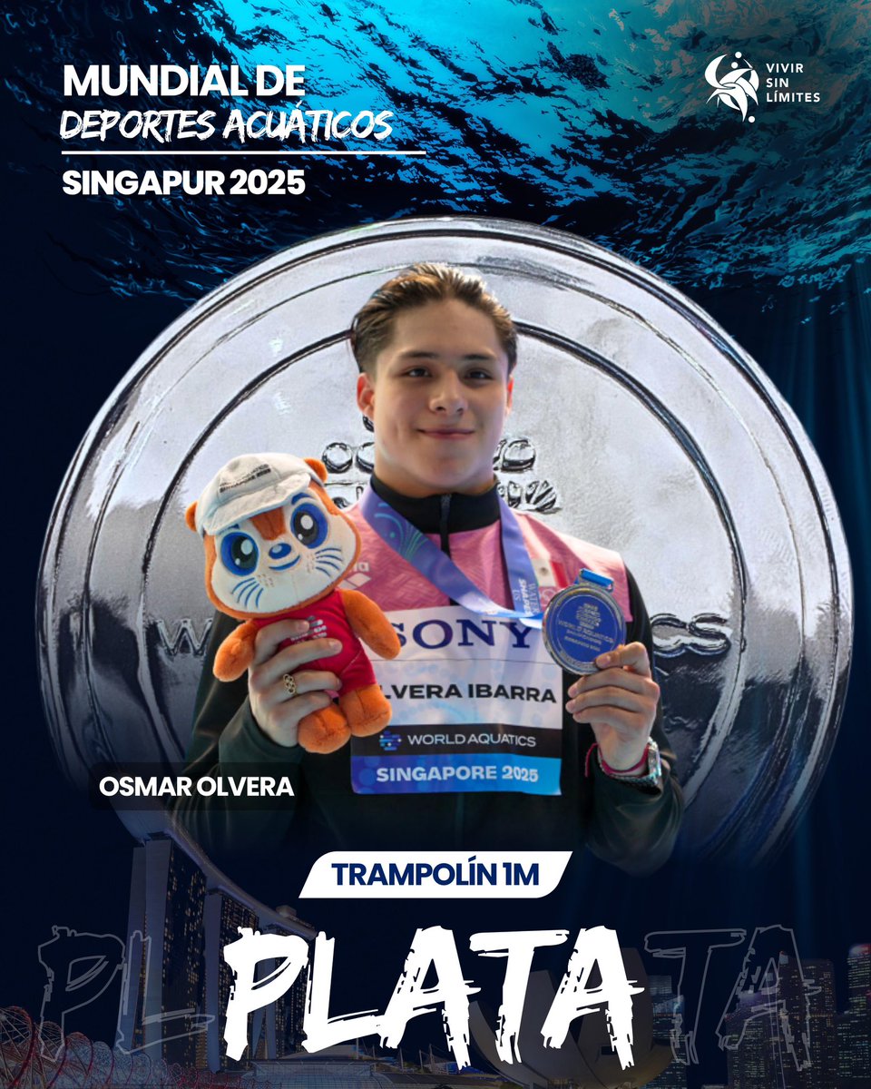 🥈 ¡Plata para Osmar Olvera en trampolín de 1m!

Con 429.60 pts, el clavadista mexicano suma su 6ª medalla mundial, consolidándose como el máximo ganador en la historia de 🇲🇽

#OsmarOlvera #Clavados #Singapur2025