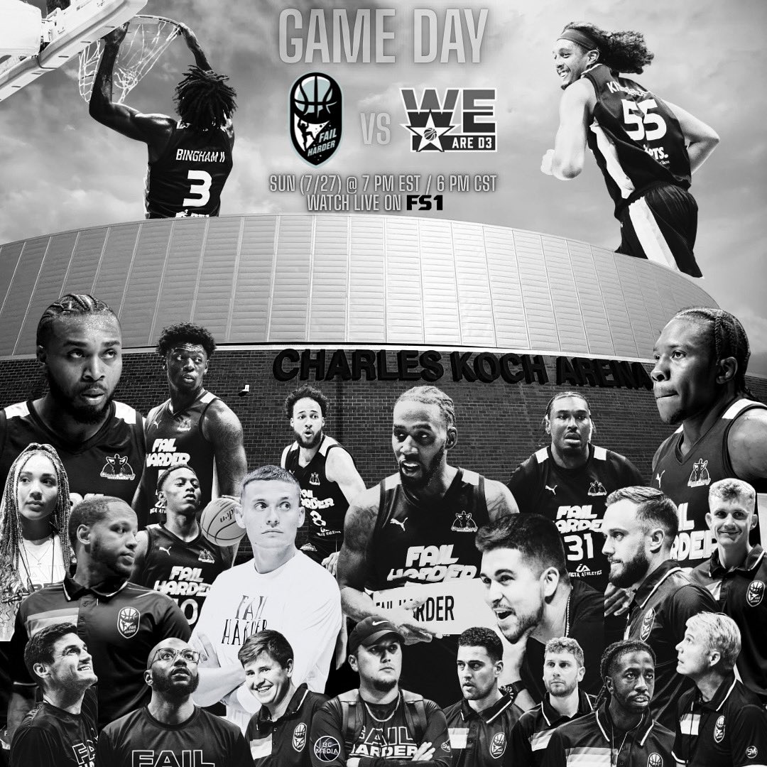 Fail Harder (@failhardertbt) on Twitter photo 🗣️GAME DAY.. TONIGHT
<a href="/thetournament/">TBT</a> Quarterfinal at 7 PM EST / 6 CST on <a href="/FS1/">FS1</a> 📺
#7 Fail Harder vs #4 <a href="/WeAreD3TBT/">We Are D3 TBT</a> ⚔️
📍Charles Koch Arena / Wichita, Kansas
📸 <a href="/_bcmedia/">🎥BC Media🏀</a>
<a href="/kylejguy/">Kyle J Guy</a> <a href="/jake_mills_/">jake mills</a> <a href="/InsideTBTandTST/">Inside The Tournament</a> <a href="/KyleNeddenriep/">Kyle Neddenriep</a> <a href="/IndyStarSports/">IndyStarSports</a> <a href="/BobRathbunTV/">Bob Rathbun</a> <a href="/BRamseyKSR/">Brandon Ramsey</a> <a href="/indystar/">IndyStar</a> 🗣️GAME DAY.. TONIGHT
<a href="/thetournament/">TBT</a> Quarterfinal at 7 PM EST / 6 CST on <a href="/FS1/">FS1</a> 📺
#7 Fail Harder vs #4 <a href="/WeAreD3TBT/">We Are D3 TBT</a> ⚔️
📍Charles Koch Arena / Wichita, Kansas
📸 <a href="/_bcmedia/">🎥BC Media🏀</a>
<a href="/kylejguy/">Kyle J Guy</a> <a href="/jake_mills_/">jake mills</a> <a href="/InsideTBTandTST/">Inside The Tournament</a> <a href="/KyleNeddenriep/">Kyle Neddenriep</a> <a href="/IndyStarSports/">IndyStarSports</a> <a href="/BobRathbunTV/">Bob Rathbun</a> <a href="/BRamseyKSR/">Brandon Ramsey</a> <a href="/indystar/">IndyStar</a>