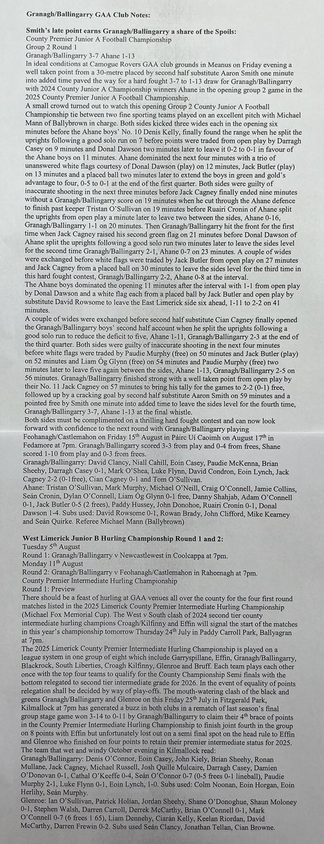 LimerickCLG's tweet image. Granagh/Ballingarry GAA Club Notes: