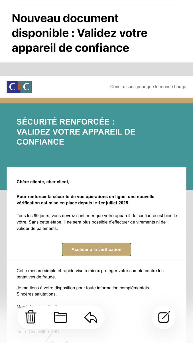 KgendCen's tweet image. Dites le @cic il y a une campagne d’hameconage à votre nom 
Je pense qu’il serait bien de faire une petite campagne la dessus 
Elle est extrême bien faite et j’ai failli me faire avoir 
Du coup j’ai changé mes mdp 😬