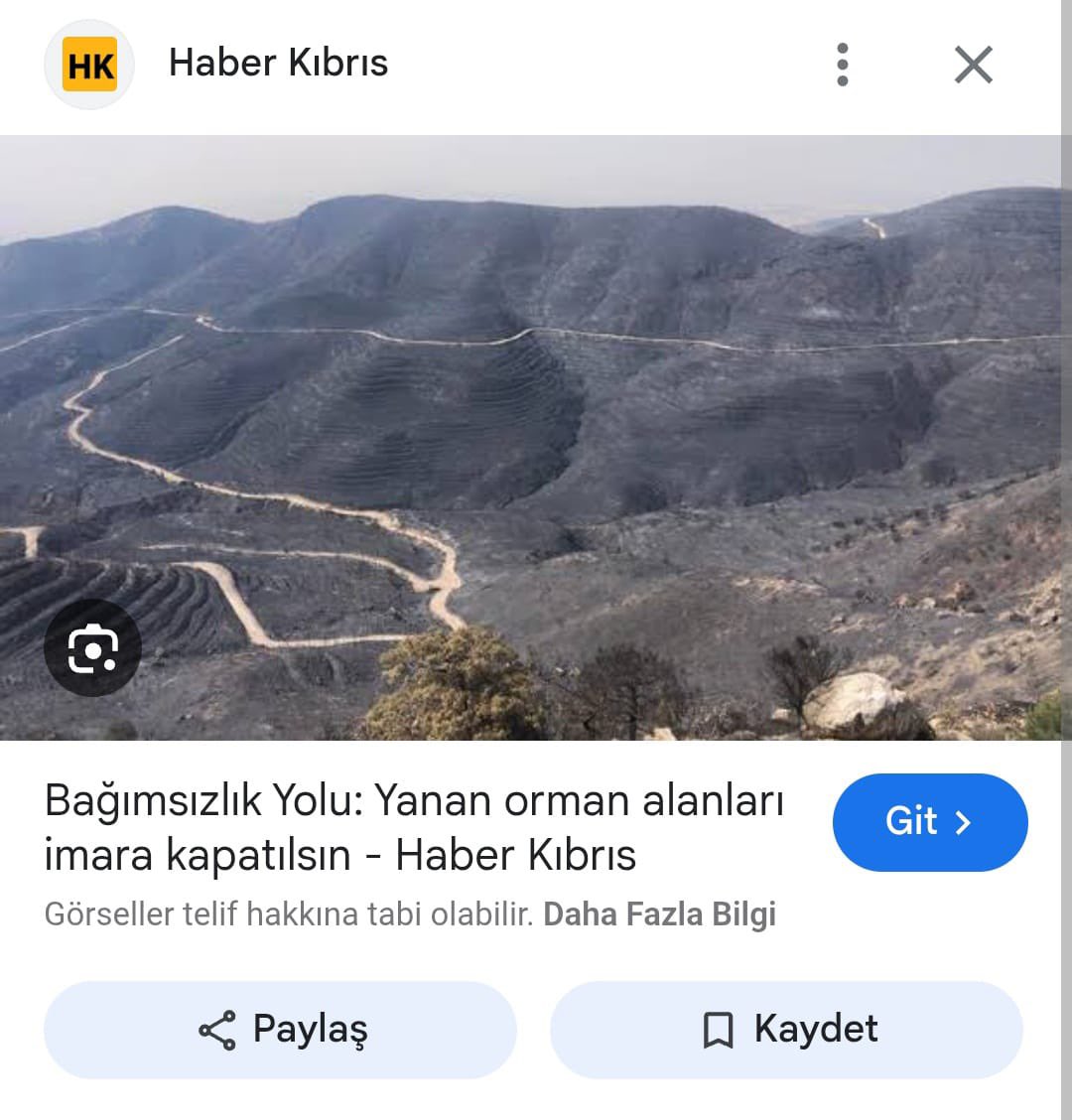 Hem Bursa’da hem Karabük’te yanan alanların sayısı oldukça fazla. Ancak ne habercilik ne de içerik üreticiliği, geçmiş tarihli ve başka ülkelere ait görseller üzerinden duygu sömürüsüne izin vermemeli. Paylaşılan görsel Kıbrıs’tan ve eski.