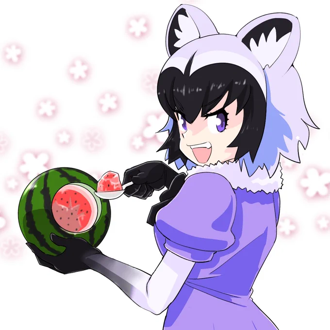 #みんなで描くけもフレ記念日絵 #けものフレンズ 今日は「スイカの日」とのことで 好物のスイカを食べるアライさん