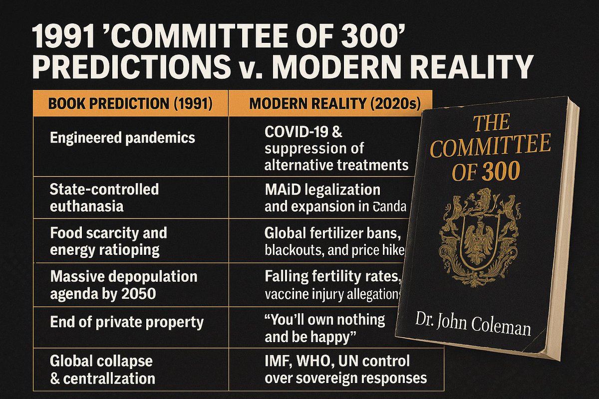 🟥 BREAKING: “THE COMMITTEE OF 300” — THE GLOBALIST PLAYBOOK LAID BARE

A 1991 book by former MI6 analyst Dr. John Coleman, The Committee of 300, predicted everything we’re living through today — and it was dismissed as “conspiracy.”

Now? It reads like a checklist.

📖 What’s in