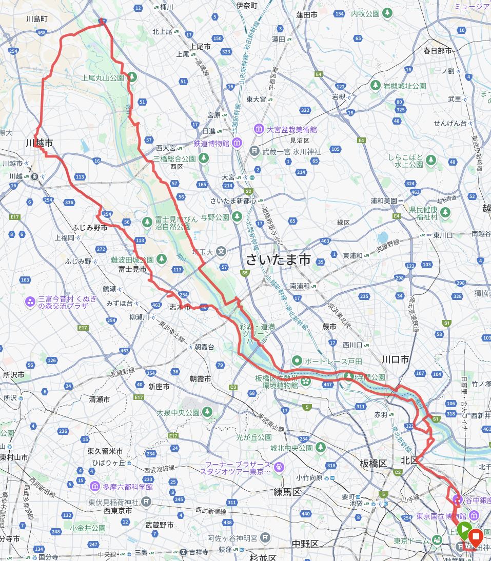 KMP_jp's tweet image. 今日のサイクリング。
上野→上尾→川越→新河岸川→上野
107km。
いつもならこの気温では走らんけど、2週間ぶりなので走りたかった。午前中は比較的走りやすかったけど午後はだめ。しぬw
パワーに対して心拍が高く出すぎたのでローペースで。