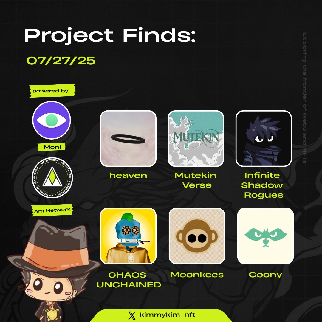 kimmykim_nft's tweet image. Project Finds Today 07/27/25
Limited Info but interesting
@heavendex
@Mutekin_Verse
@ISRonBTC
Degen good art
CHAOS UNCHAINED by @PixelDaddy_
@moonkeesbtc
@CoonyClub