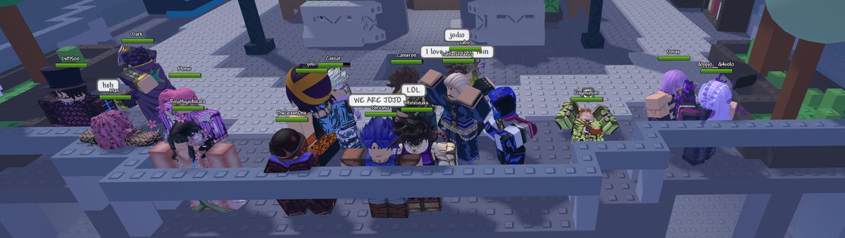 ShellPluck's tweet image. Getting into a Something Evil Will Happen lobby filled entirely with random Jojo cosplayers was one of the most beautiful experiences I've had in Roblox