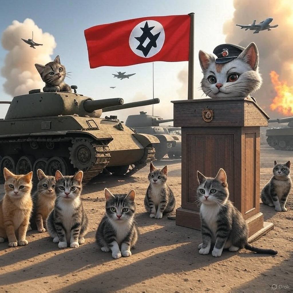 Amid the ruins of a broken world, where fire and smoke paint the sky, Kitler rises. Born not of flesh, but of the chaos left behind by fallen empires, he stands before his loyal followers, a symbol of a new, dark order. The remnants of the old world crumble as the Return of the