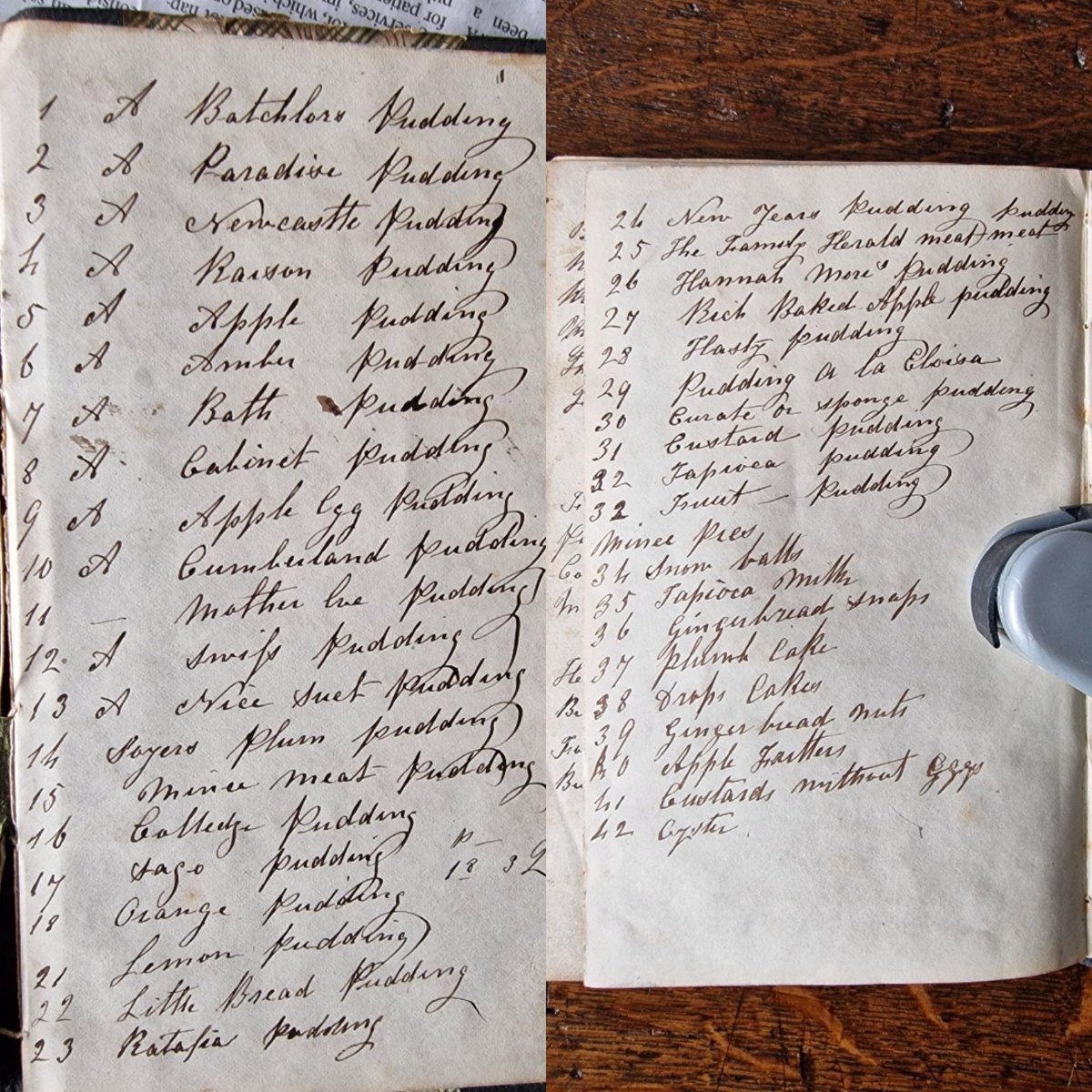 I have a new Victorian cookery book (with a cutting dated 1859! This cook proudly lists 42 puddings - &amp; has recipes for them all! If you'd like me to post a particular recipe, please tell me! She also has cures - and poems!