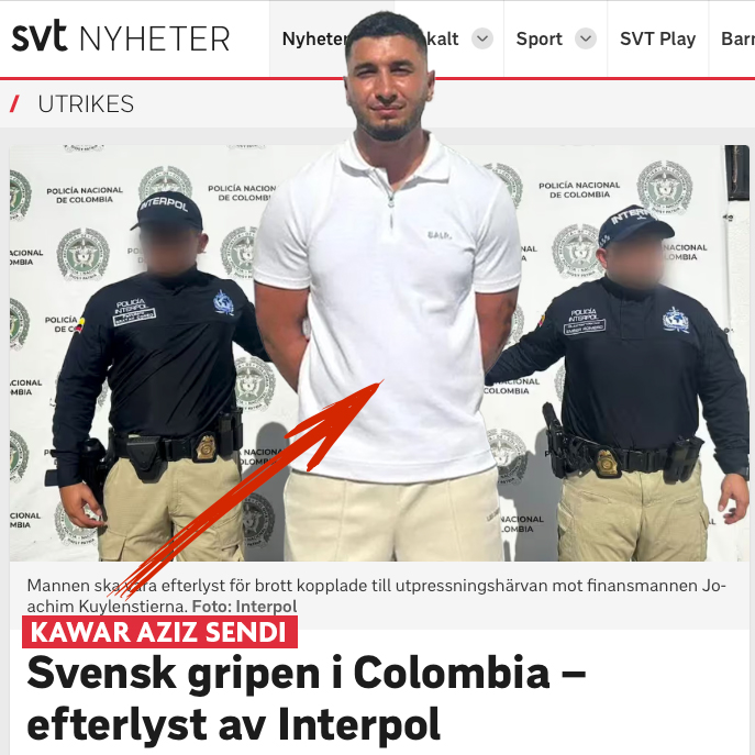 Reklamprofessor's tweet image. SVT gjorde allt för att mörka det colombiansk press och polis stolt gick ut med, att de gripit svensken Kawar Aziz Sendi som ligger bakom utpressningar, bränder och bombdåd i Sverige. Här förstör jag SVT:s plan igen.