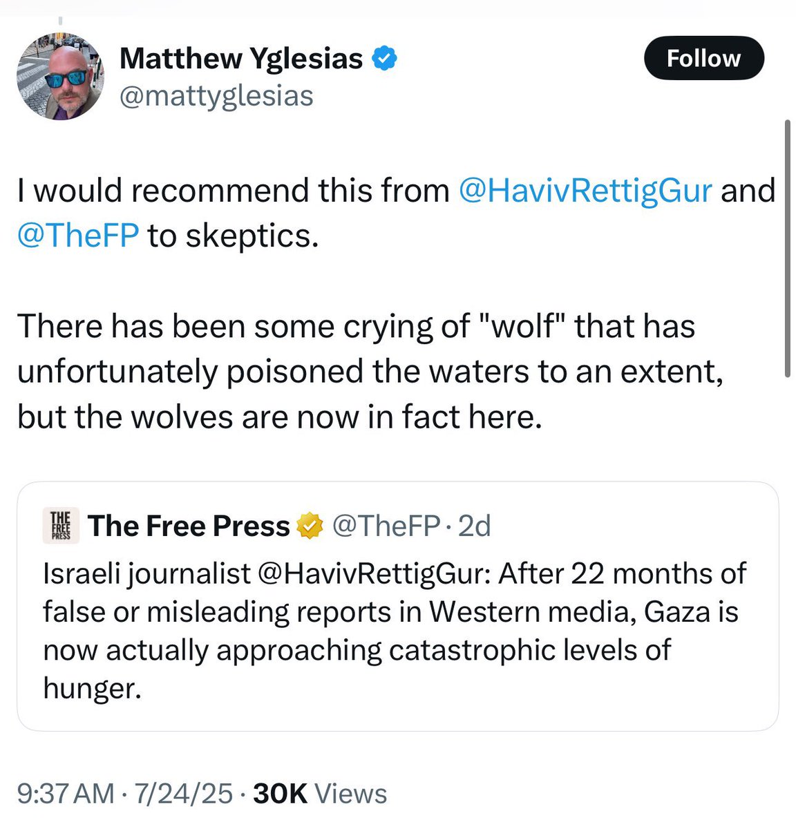 this implies that the dire situation in gaza happened overnight, as opposed to being the final chapter in a series of escalating horrors by the state of israel. not just callous, completely implausible