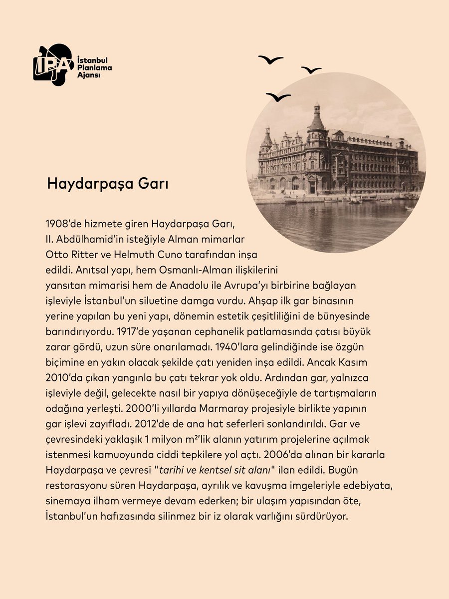 🚉 İstanbul’un Değerleri: Haydarpaşa Garı

1908’de Anadolu’yu Avrupa’ya bağlamak üzere inşa edilen Haydarpaşa Garı, yalnızca bir ulaşım yapısı değil; tarihin, belleğin ve kolektif duyguların taşıyıcısı.

🏛️ II. Abdülhamid döneminde, Alman mimarlar Otto Ritter ve Helmuth Cuno