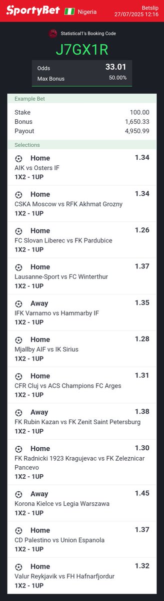 STATISTICALLY_'s tweet image. SPORTYBET

FAVOURITES 1-UP⚽️🔥

J7GX1R

📌3️⃣3️⃣+ ODDS

💥💥💥💥💥💫💫💫💫💫🍀🍀🍀🍀🍀✅️✅️✅️✅️✅️

✡️🔯🔯✡️⭐️🧘‍♂️ IT WILL BLESS🔥

🔞 STAKE RESPONSIBLY
@woozzaabets