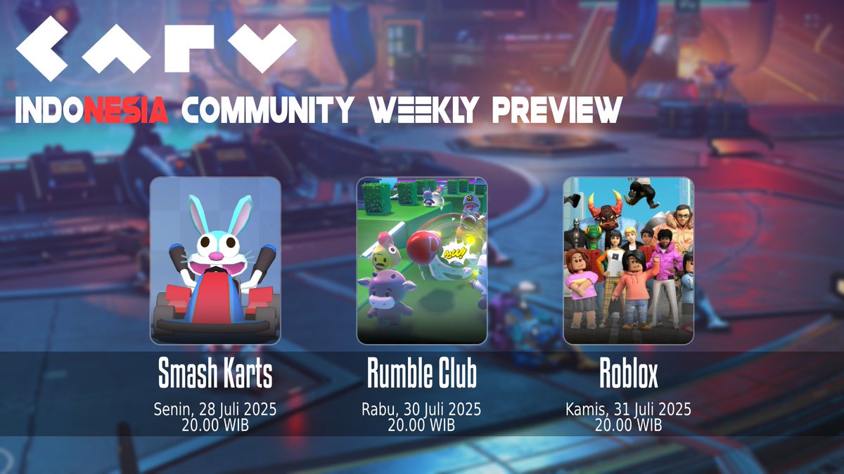 Jadwal Event GameNight Community Carv Indonesia 🇮🇩

📅28 Juli -  03 Agustus 2025  
🕗20:00 WIB  / 01 PM UTC

discord.com/channels/91544…

Jangan sampai ketinggalan, ya!