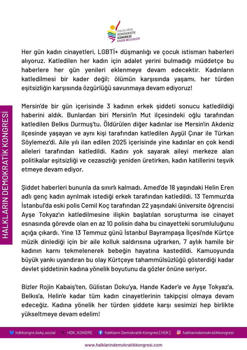 HDKKadin's tweet image. Kadınların katledilmesi bir kader değil; ölümün karşısında yaşamı, her türden eşitsizliğin karşısında özgürlüğü savunmaya devam ediyoruz!