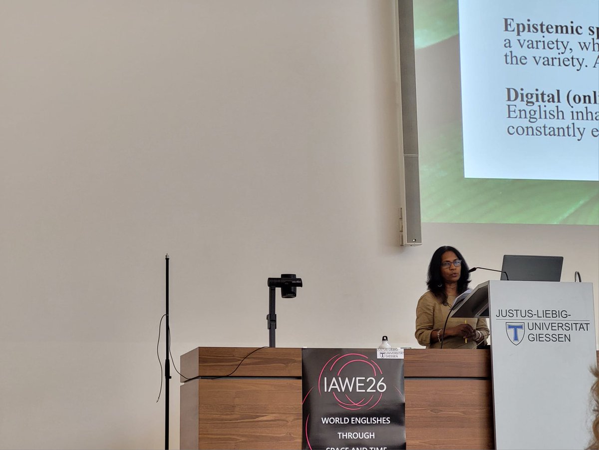 IAWE26_Giessen's tweet photo. The final plenary at IAWE26 - Dushyanthi Mendis on World Englishes: Into the Future 🙌 https://t.co/uC2K0pFH3h
