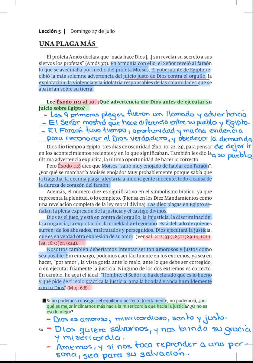 #LESAdv/domingo27
UNA PLAGA MÁS
Éx.11:1-10
🔹El Faraón recibió la advertencia del juicio justo de Dios contra el orgullo, explotación, violencia e idolatría.
🔹“El Señor te ha declarado qué es lo bueno… practica la justicia, ama la bondad y anda humildemente con Dios” (Miq.6:8).